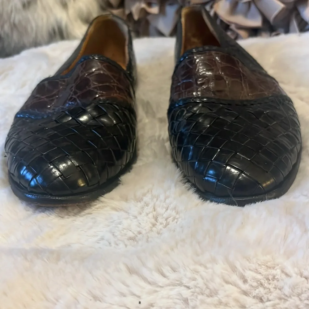 Aventura Men’s Black Brown Loafers  Embossed Woven Leather Handmade Spain Shoes